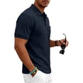 thumbnail image 5 of Waffle Texture Polo Shirts for Men Short Sleeve Button Placket Chest Pocket Casual Summer Golf Tee Lightweight Breathable Fit Navy 5XL, 5 of 6