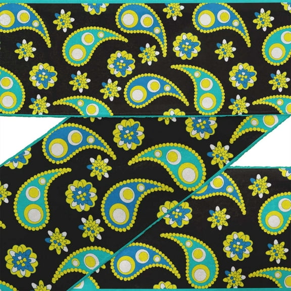 IBA Indianbeautifulart Black Floral & Paisley Printed Ribbon Trim By 9 Yard Dupion Fabric Laces For Crafts Sewing Accessories 3 Inches