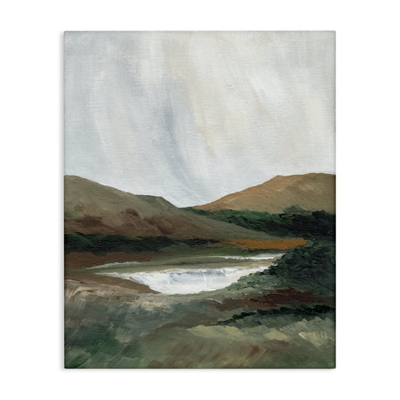 Stupell Industries Two Mountains with Pond Landscape & Nature Painting Wrapped Canvas Art Print Wall Art, 16 x 20