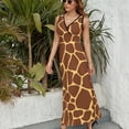 thumbnail image 6 of Brown Yellow Giraffe Print Pattern Dress Summer Street Style Bohemia Long Dresses Female Sleeveless Printed Maxi Dress, 6 of 9