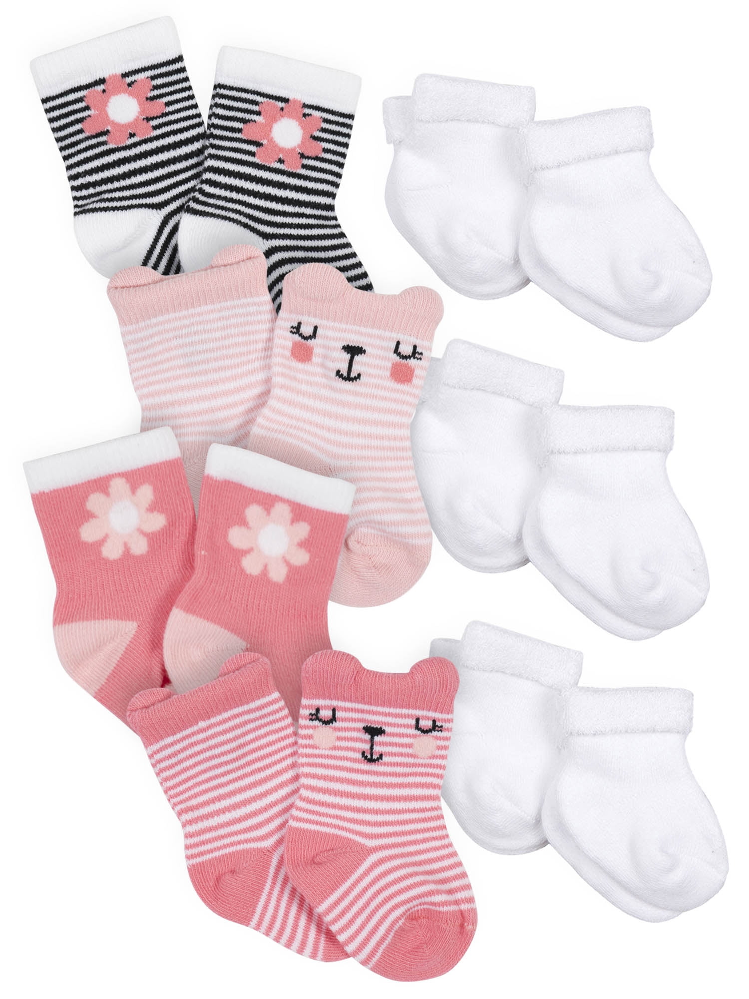 Gerber Baby Girl Cotton Socks ~ Size 0-6 ~ Pink ~ 4 Pack 