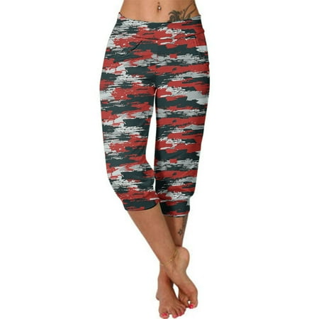 Ladies Trousers Elasticated 3/4 Capri Slacks High Waist Straight Leg Pants Oversized Printed Trousers Pockets Slacks Compression Pants Tight Trousers Plus Size Slacks Lightning Deals