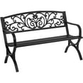 thumbnail image 5 of Patio Garden Bench 50 inch Outdoor Metal Loveseat Chairs with Armrests Slatted Seat and w/Floral Design Backrest for Park, Yard, Porch, Lawn, Balcony, Backyard, Black, 5 of 7