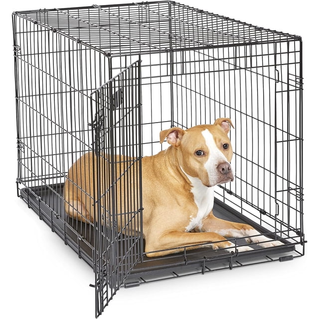 Jaula plegable para perros, transportadora, corral de una puerta con bandeja a prueba de fugas, reja con patas protectoras de pisos (Grande)