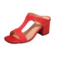 thumbnail image 3 of Domuza Women Leather Heeled Sandals Platform T-Strap Sandal Solid Color Open Toe Shinny Summer Comfortable Fashion Non Slip Breathable Walking Outdoor Casual Shoes Red 7（EU-38）, 3 of 6