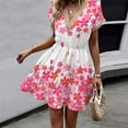 thumbnail image 4 of RYDCOT Summer Dresses for Women 2024 Short Sleeve Vacation Beach Crochet Lace V-Neck Sundresses Casual Floral Tropical Print Tie Dress Clearance Hot Pink, 4 of 9