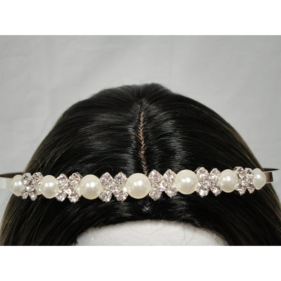 Charmed Princess Silver Rhinestone Headband Faux Pearl; Wedding, Sweet 15/16