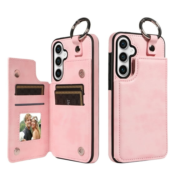 Dteck Case for Samsung Galaxy A34 5G,Magnetic Clasp Luxury PU Leather Card Slots Stand Durable Shockproof Case Back Wallet Flip Cover with Ring Buckle Cover for Galaxy A34 5G,Rosegold