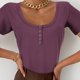 thumbnail image 2 of Gibobby Blusas Holgada Camisas con botones Camiseta ajustada para mujer Sexy Slim Cut Tops Low Tight Tee Camisetas para mujer（Morado， XXL), 2 of 4