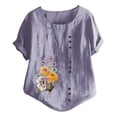 thumbnail image 1 of Gibobby Playera de Manga Corta con Cuello Redondo Nueva camiseta algodón informal con estampado Retro literario y artístico elegante para mujer(Morado,M), 1 of 4