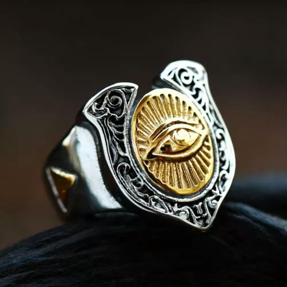 HOOUN Men's Gothic All Seeing Eye Ring Stainless Steel Vintage God Eye Biker Punk Ring-13-B