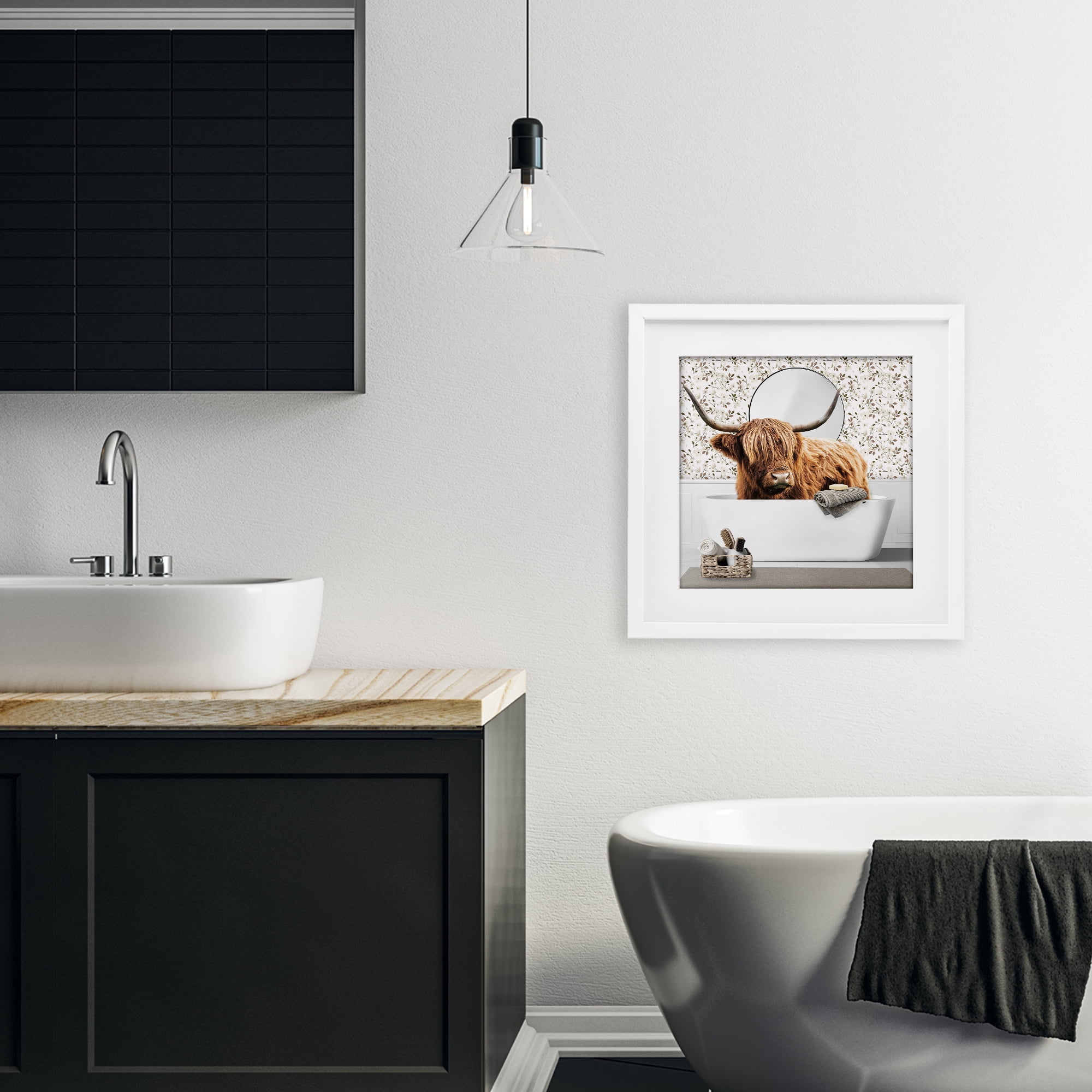 Stupell Industries Boho Cattle Bath Time White Framed Print Under Glass, design by CAD Designs