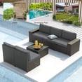 thumbnail image 2 of Phonjoro 7 Pieces Outdoor Patio Furniture Set with 42” Fire Pit Table, Rattan Patio Sectional Sofa Conversation Set w/ 50000 BTU Propane Fire Pit and Coffee Table for Garden, Backyard, 2 of 10