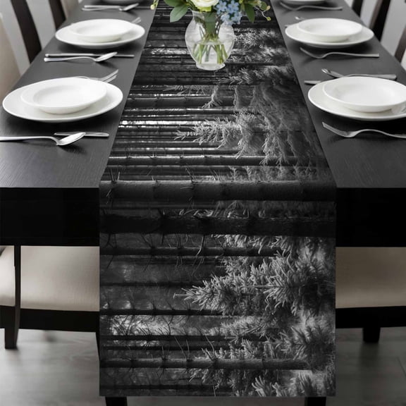 Grey Forest Table Runner 120 Inches Long, Mysterious Primitive Forest Pine Tree Kitchen Coffee Dining Table Decoration for Home Party Birthday Wedding Home Decor 13x120 Inches