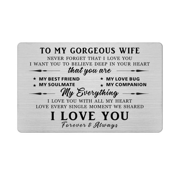 FALOGIJE To My Gorgeous Wife, I Love You Gifts for Her, Anniversary Birthday Present for Wife, Engraved Wallet Card for Women, Valentines