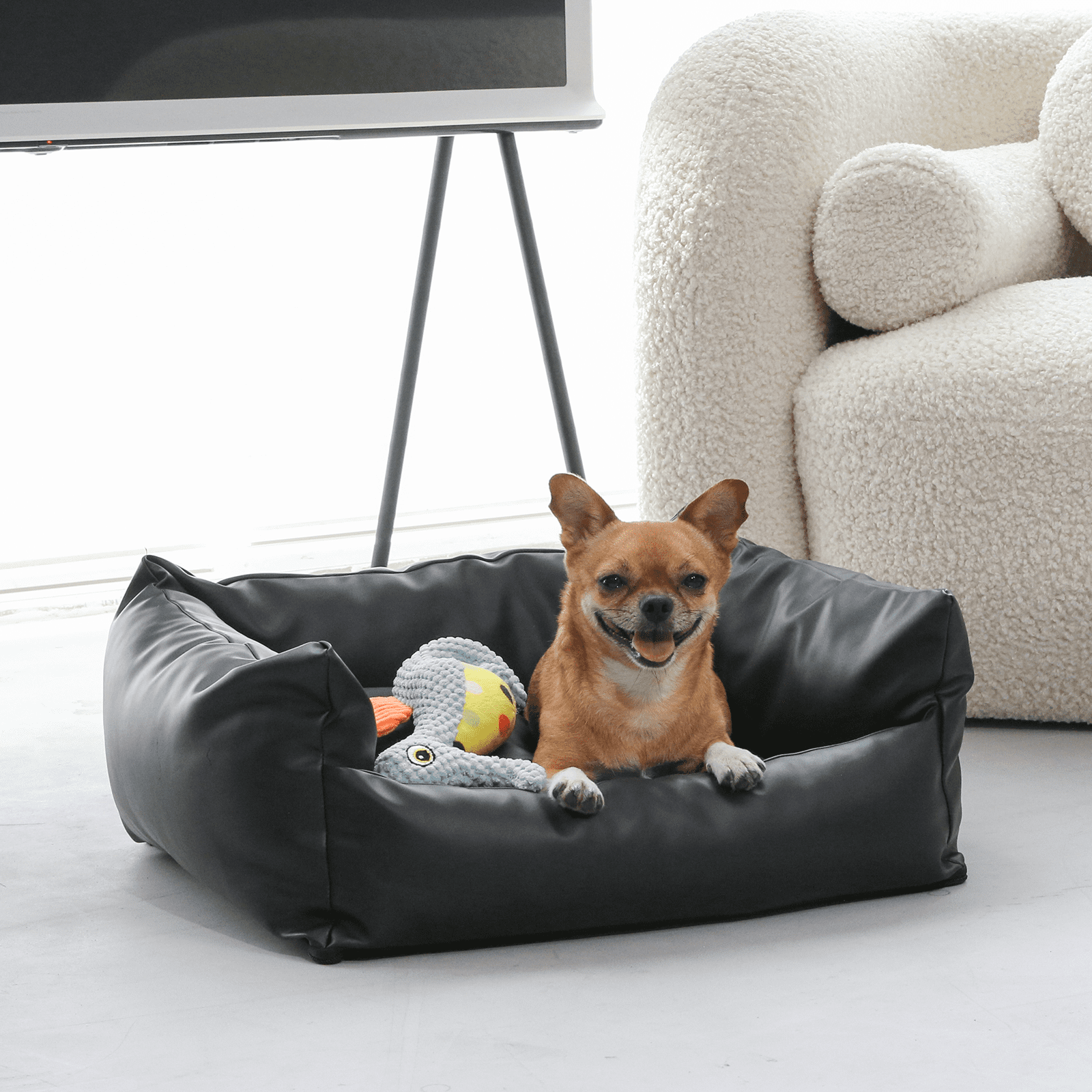 RYPetmia Pet Bed PU Leather Plush Dog and Cat Bed for Medium and Large