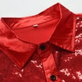 thumbnail image 6 of Rloper-Lop Men's Vintage Sequin Shirts Solid Long Sleeve Silk Ruffle Chest Stand Collar Tees Button Down Retro 90s Party Blouse Tops Red S, 6 of 6