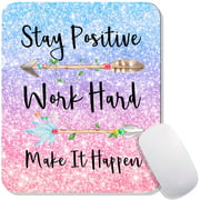 Hokafenle Stay Positive Quotes Square Mouse Pad, Custom Waterproof&Anti-Slip Rubber Base Gaming Mouse Mat, Mousepad