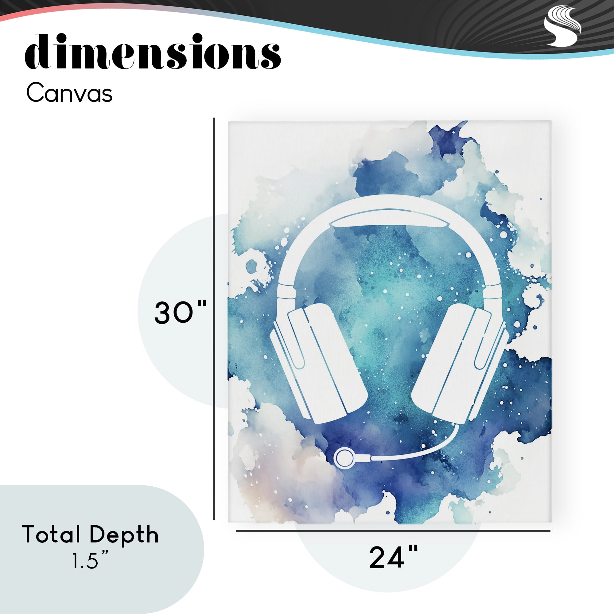 Blue Headphone Splatter Canvas Wall Art, design by Marcus Prime