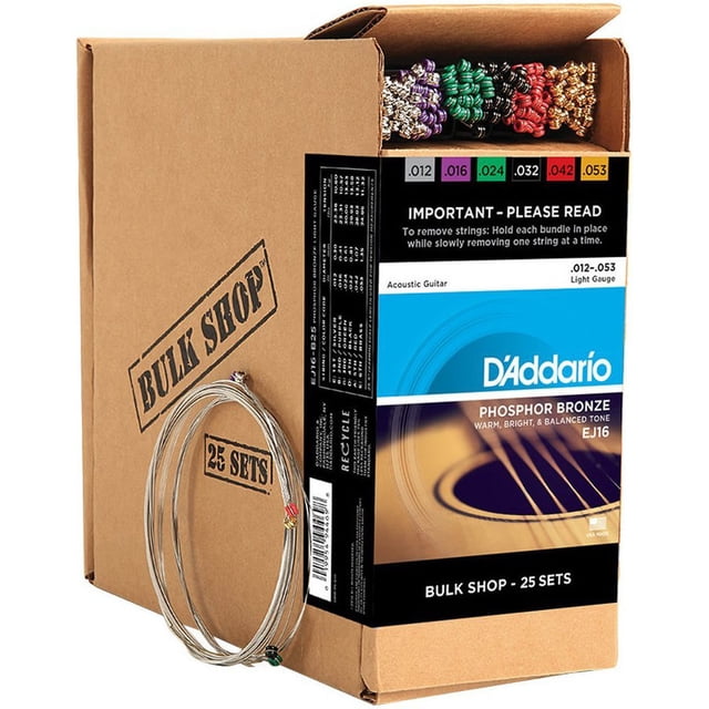 D'Addario EJ16 Phosphor Bronze Acoustic Guitars Strings 25 Set Bulk Pack - Light 12-53