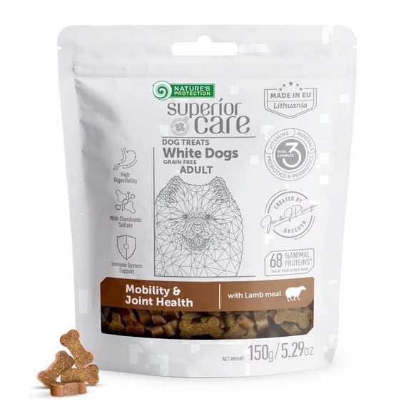 Nature's Protection Superior Care Dog Treats for Joint Support, Adult White Coat Dogs, Lamb, 5.29oz