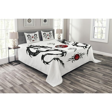 Japanese Dragon Bedspread Set Tribal Tattoo Style Asian