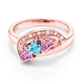 thumbnail image 2 of Gem Stone King 18K Rose Gold Plated Silver Swiss Blue Topaz and Pink Moissanite and White Created Sapphire Engagement Ring for Women (0.89 Cttw, Gemstone November Birthstone, Heart Shape 4MM, Size 7), 2 of 4