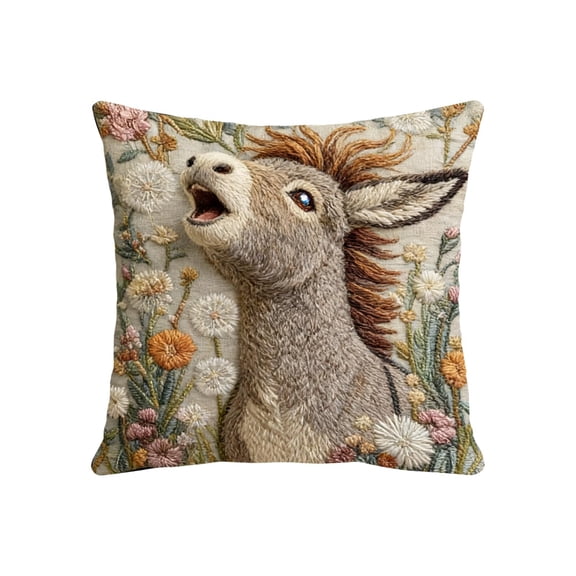 Luoshdecor Throw Pillow Cover 18x18,Rustic Donkey Wildflower Pillowcase for Room Couch Sofa Bed Home Decor(Double-Sided)
