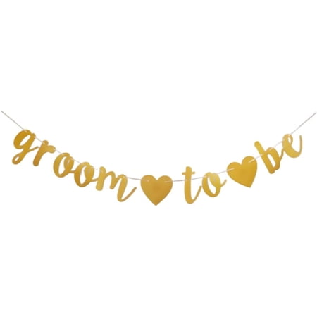 Gold Glitter "Groom To Be" Banner with Hearts, Bachelor or Bachelorette Party Supplies