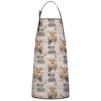 Beige Highland Cow Flower Cart Pattern Apron-Garden Aprons for Women with Pockets-Cotton Linen Waterproof Kitchen Cooking Gardening Aprons Adjustable for Kitchen,Cooking,BBQ and Salon 33x27 Inch