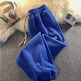 thumbnail image 4 of sunsanly High Waist Drawstring Elastic Waistband Pockets Wide Leg Shrinkable Cuffs Winter Pants Women Autumn Winter Coral Fleece Sweatpants, 4 of 8