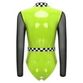 thumbnail image 5 of YiZYiF Halloween Race Car Driver Costume for Women Patent Leather Bodysuit with Belt Night Club Wear Green 3XL, 5 of 6