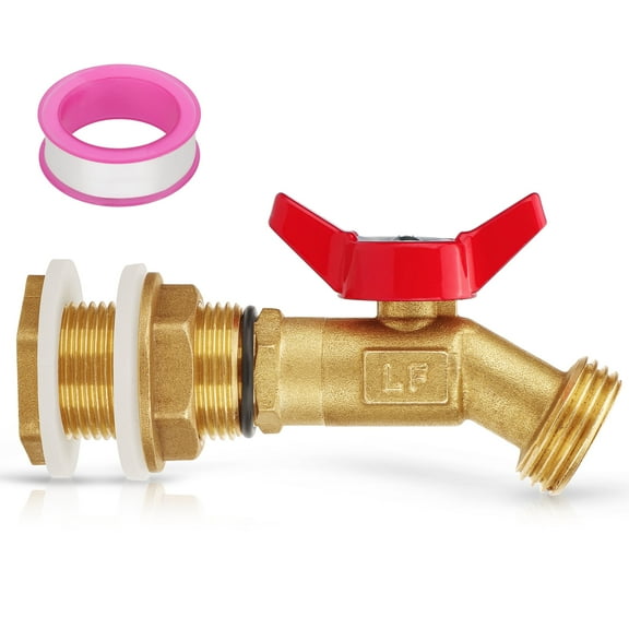 DISEN Brass Rain Barrel Quarter Turn Ball Valve Spigot with Bulkhead Fitting, 3/4" Female to 1/2" Male Threaded Faucet