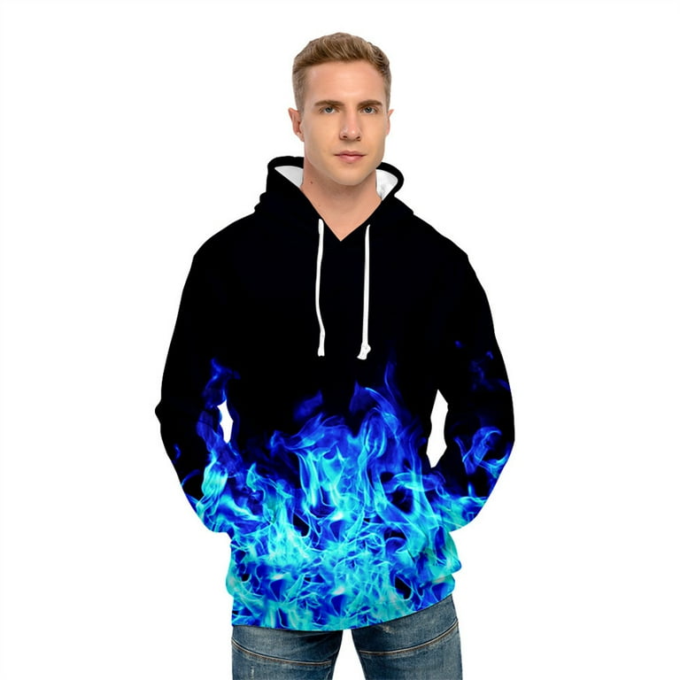 Colorful blue flame hoodie 3D Digital fire sweatshirt men women hooded autumn winter funny coat mens clothing jacket hoodies Walmart