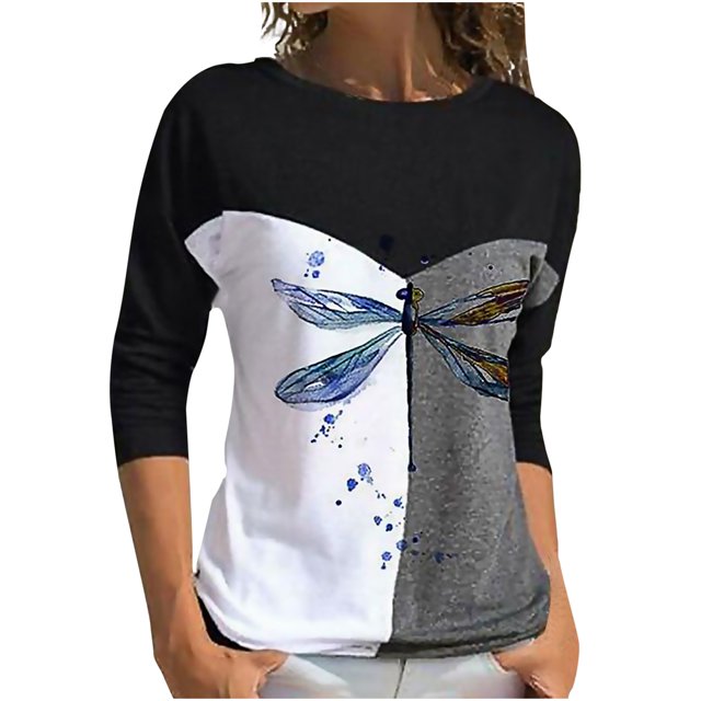 Moda mujer casual cuello redondo manga larga prind pullover blusa sudadera de moda Fridja hkj796