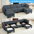 thumbnail image 4 of Mjkone Modular Sectional Sofa with Storage, 6 Seater U Shaped Sectional Couch, Convertible Sleeper Sofa for Living Room, Dark Grey, 4 of 6
