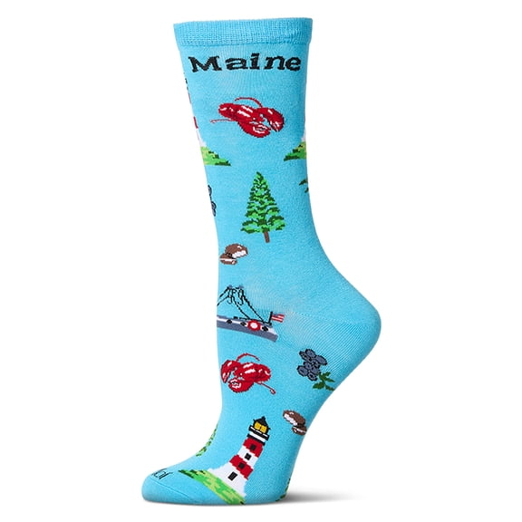 MeMoi Women's Maine Themed Rayon Blend Novelty Crew Sock - Womens - Female, 9-11, Blue Grotto