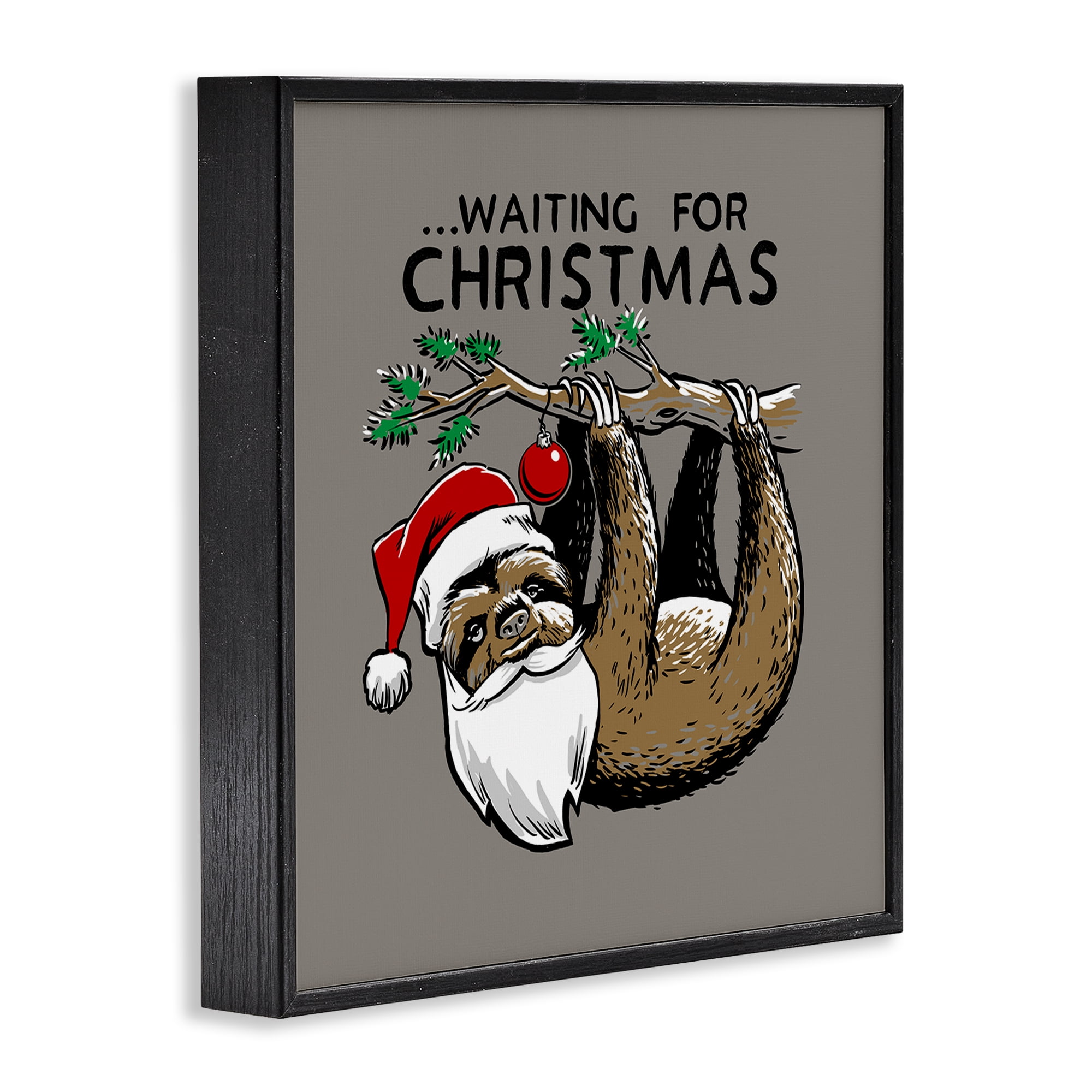 Stupell Industries Santa Christmas Sloth Holiday Painting Black Framed Art Prints Wall Art, 12 x 12