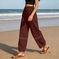 thumbnail image 2 of VBVC Women's Drawstring Cotton-Linen Harem Pants,Crochet Lace Hem Cropped Trousers For Women,Ladies Comfy Boho Beach Joggers with Pockets,Wine,S-2XL, 2 of 10