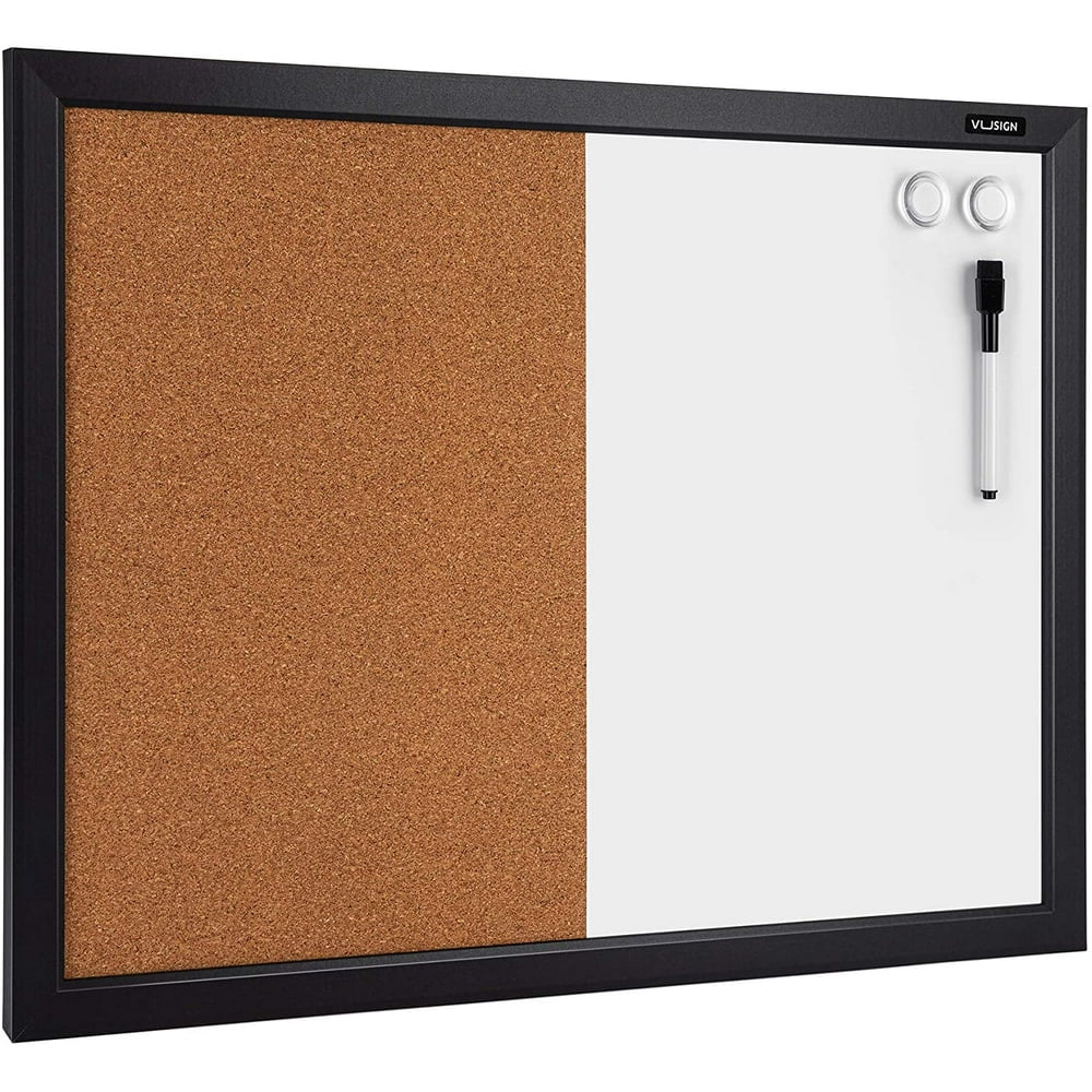 VUSIGN Combination Whiteboard & Corkboard, 17" x 23", Black Frame