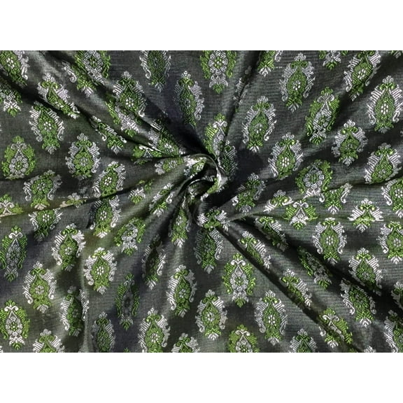 Silk Brocade fabric black green and silver4 color 44" wide BRO723[3]