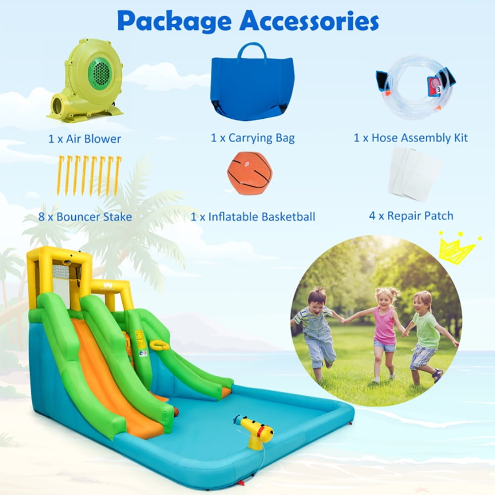 Aimee Lii Kids Inflatable Water Park Bounce House with 480W Blower, Bounce House Water Slide for Kids 5-10