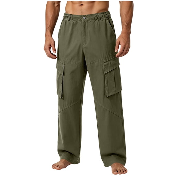 Blmnix Low Rise Pants Men Cargo Baggy Cotton Pants Travel Pants Sweatpants Long Straight-Leg Green Mens Casual Pants,L