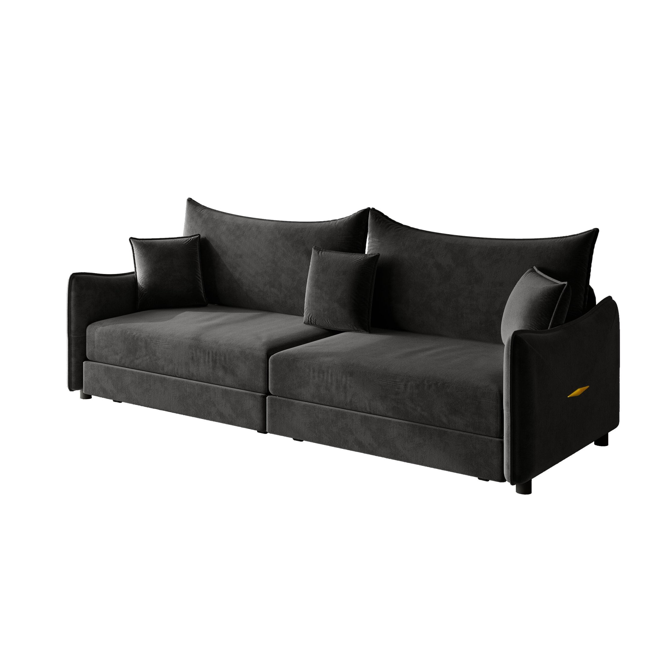 Noble House Abriel King Pull Out Sleeper Sofa Bed, Modern Velvet 3-in-1 Convertible Couch with Pillows, Black