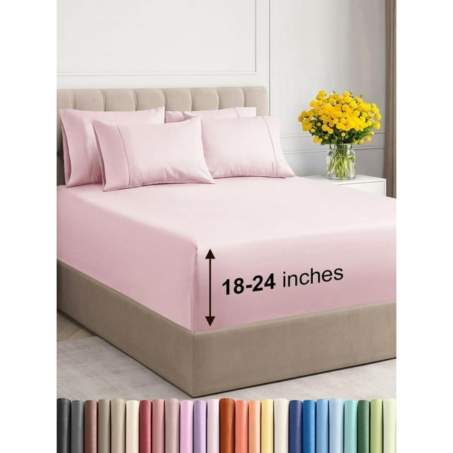 Extra Deep Queen Sheet Set Piece Breathable & Cooling Sheets Hotel Luxury Bed Sheets Set Easy & Secure Fit Soft Wrinkle & Comfy Sheets Set Sheet Set w/Extr