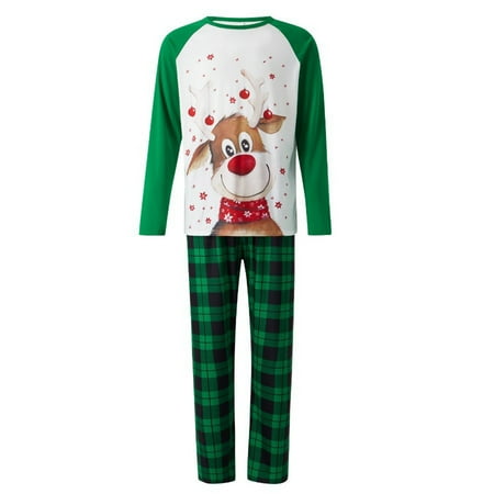 

XIAOFFENN Parent-child Attire Christmas Suits Patchwork Plaid Printed Homewear Round Neck Long Sleeve Pajamas Two-piece Dad Sets