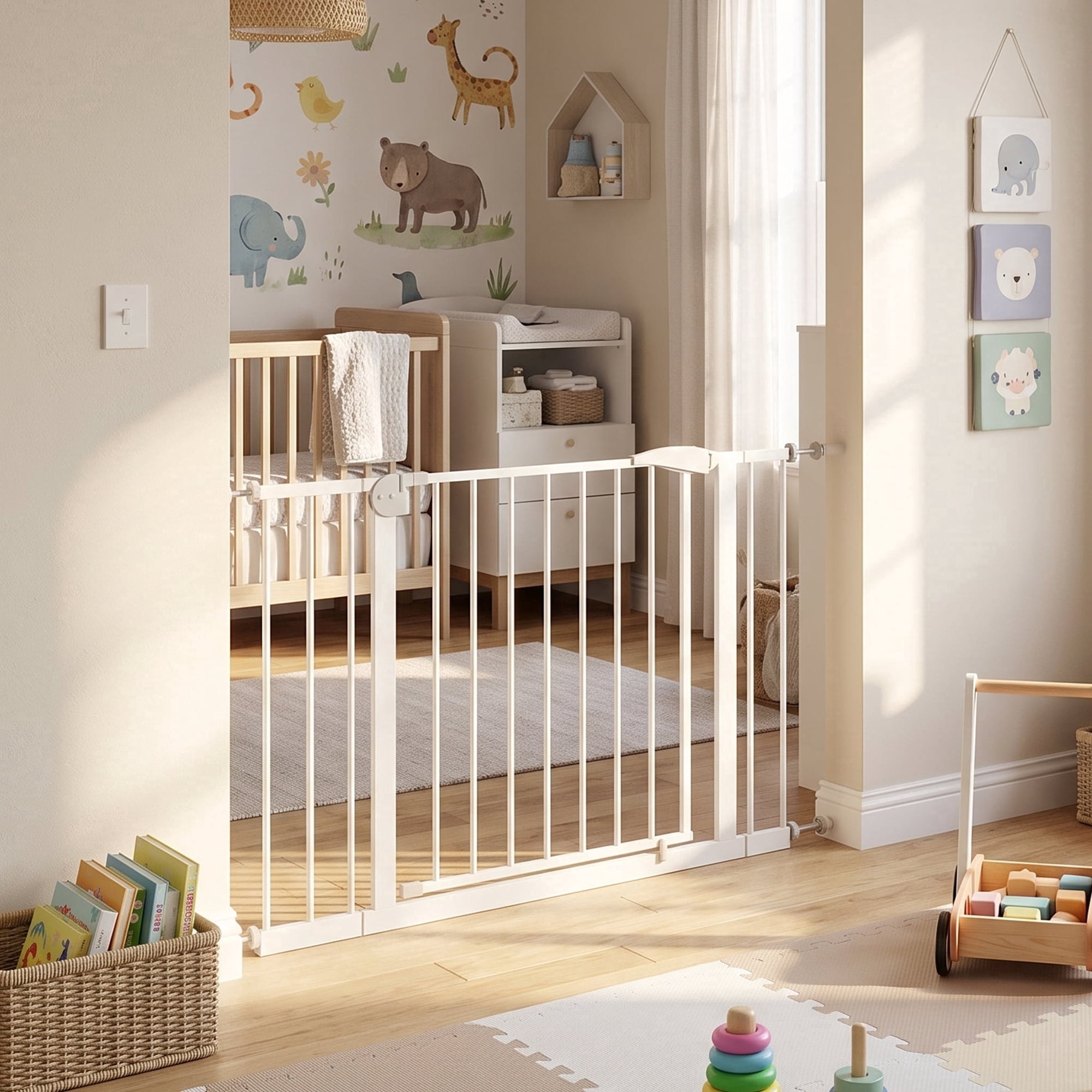 Homy Casa 29.5-45.3in Wide Auto Close Baby Safety Gate Walk Thru Pet Gate for Stairs Doorways White