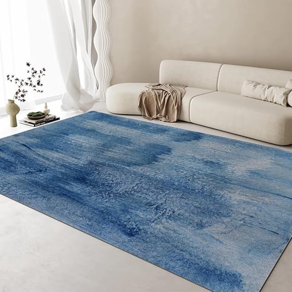 Modern Abstract Navy Blue White Area Rug Washable Rugs For Living Room Aesthetic Carpet For Bedroom Non Slip Multicolor Colorful Super Soft Thin Rugs For Dining Center Office 5 x 7ft