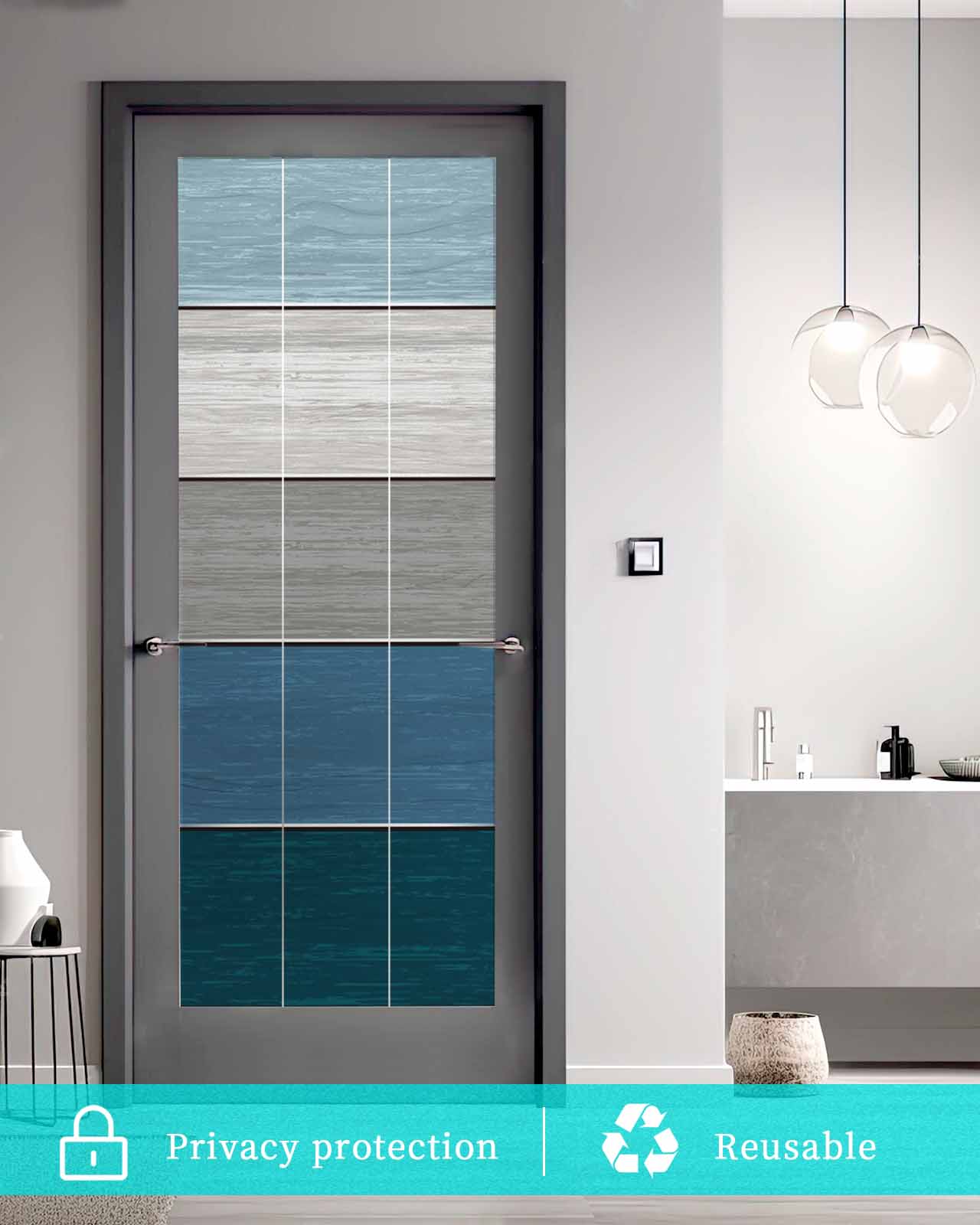 Blue Ombre Wooden Window Privacy Film Stained Glass Window Film Decorative Windows Cover Static Windows Cling for Glass Door Farmhouse Retro Wood Gradient Stickers for Bathroom 29.5"x78.7"