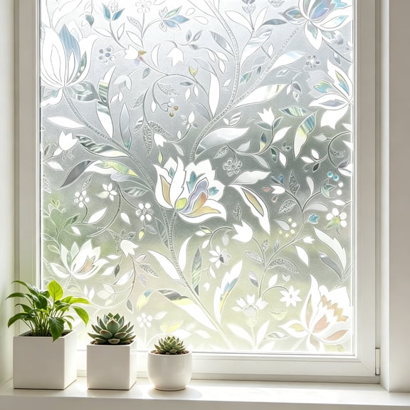 Window Privacy Film, Decorative Rainbow Static Cling Window Film, UV Blocking Removable Glass Sticker for Home Kitchen, 15.74"x78.7"
